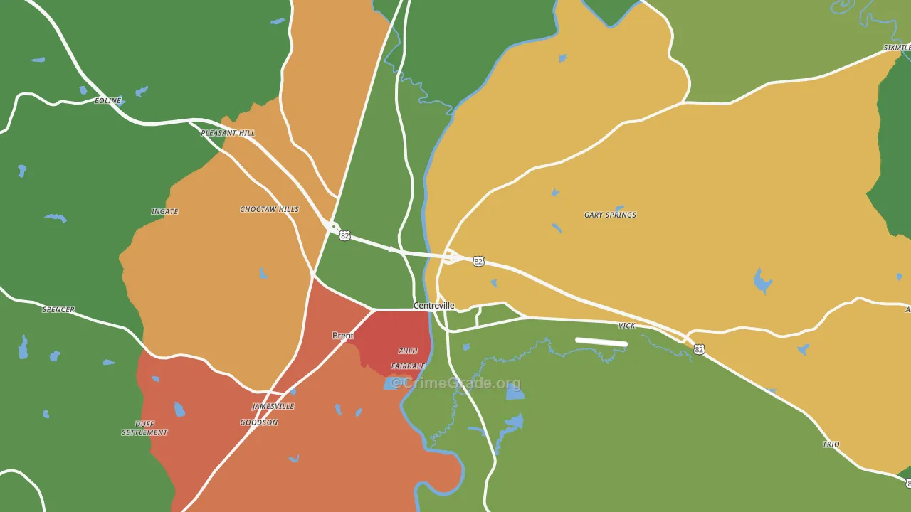 Centreville, AL Map of Theft Rates