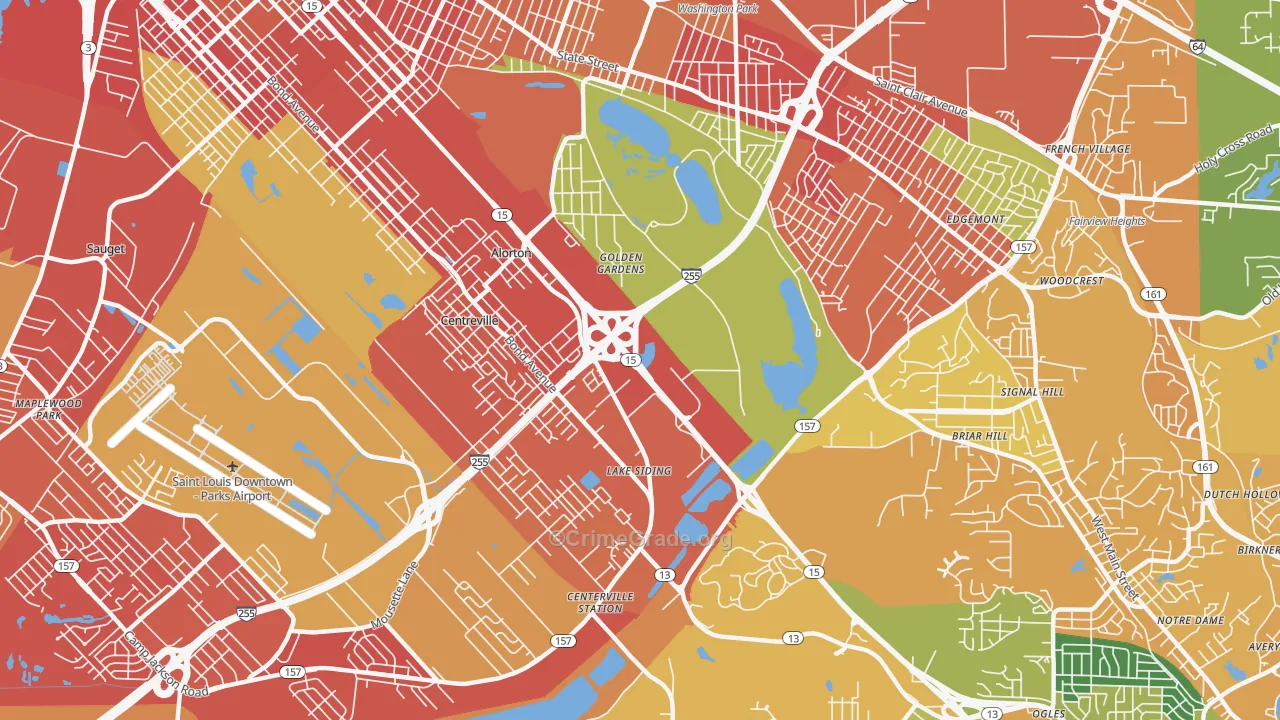 Centreville, IL Map of Theft Rates