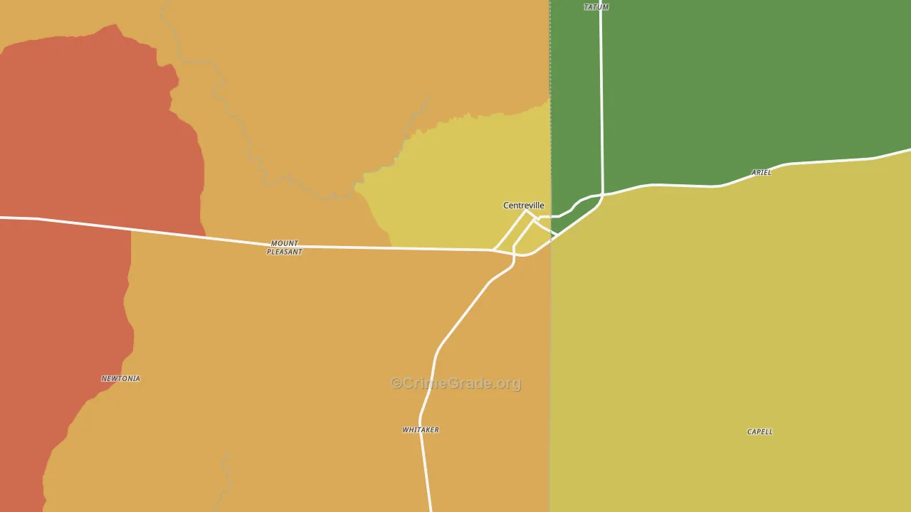 Centreville, MS Map of Theft Rates