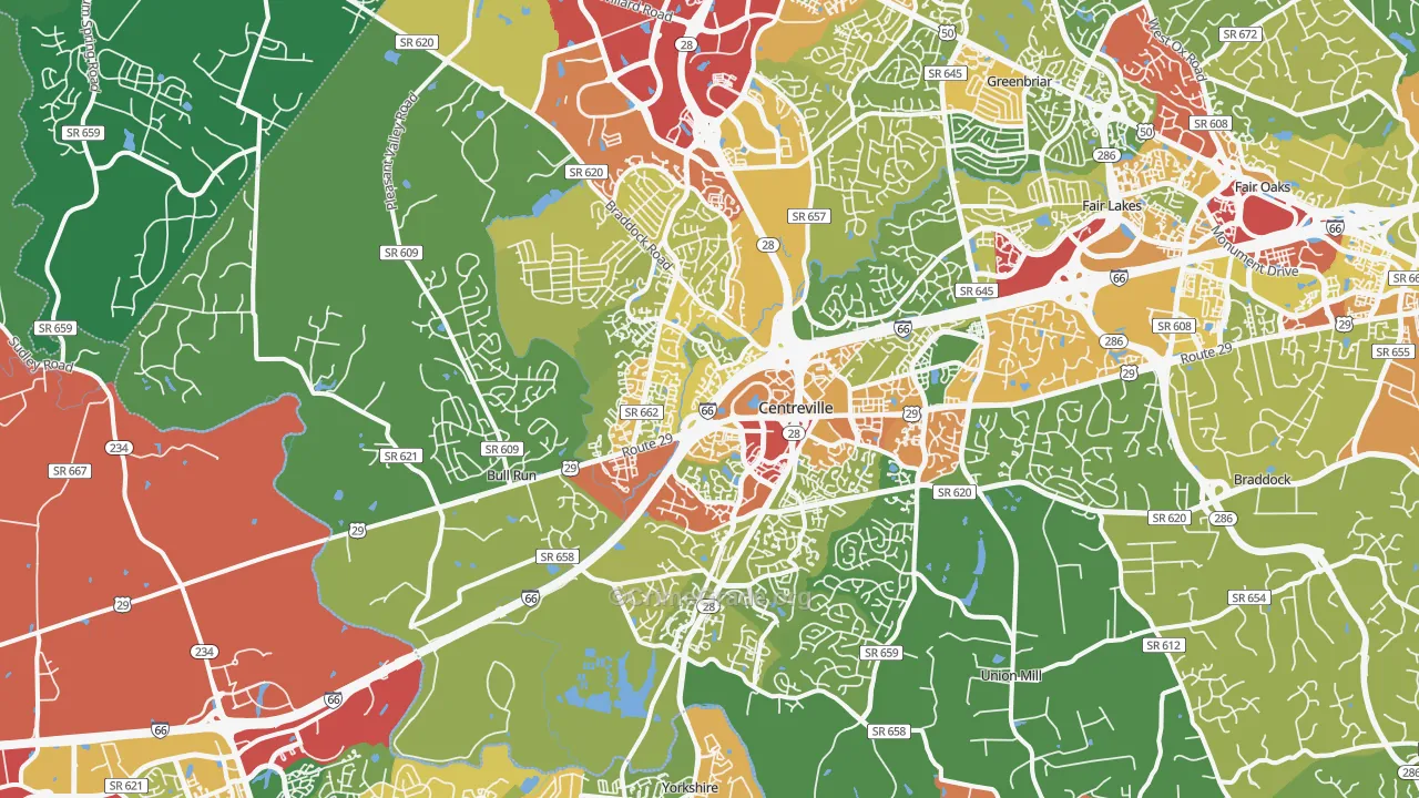 Centreville, VA Map of Theft Rates