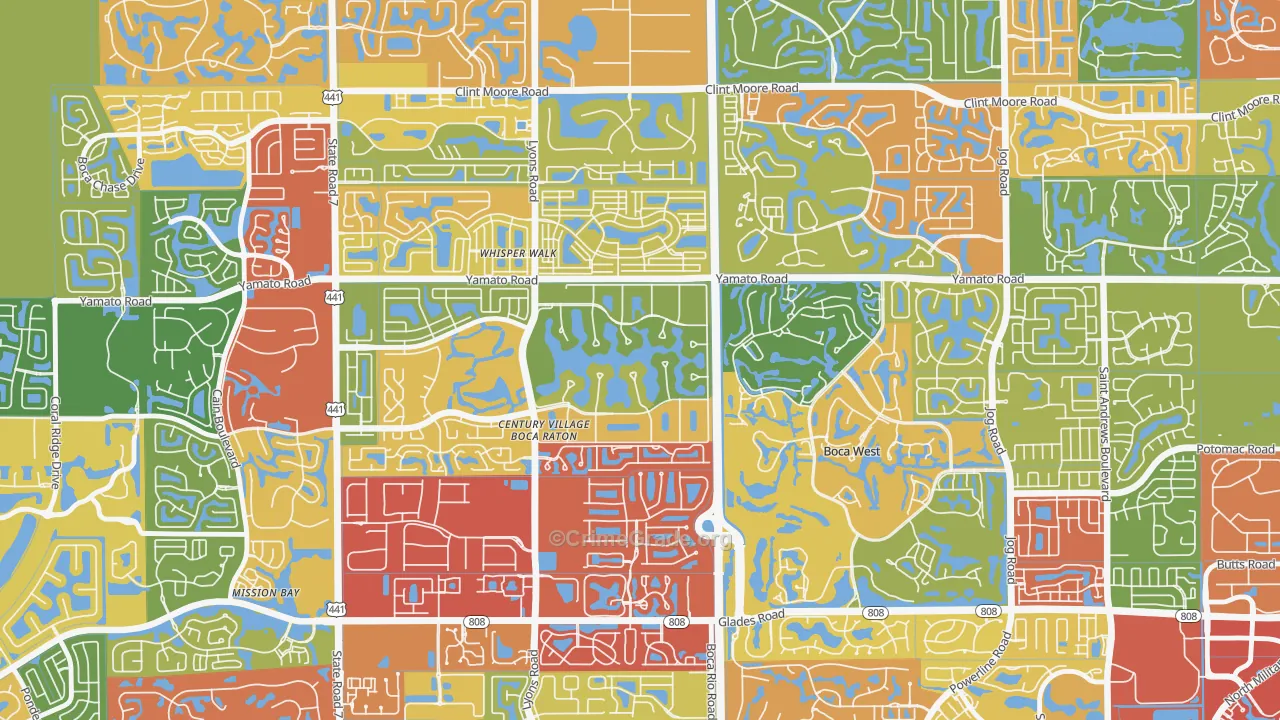 Century Village West, Boca Raton, FL Map of Theft Rates