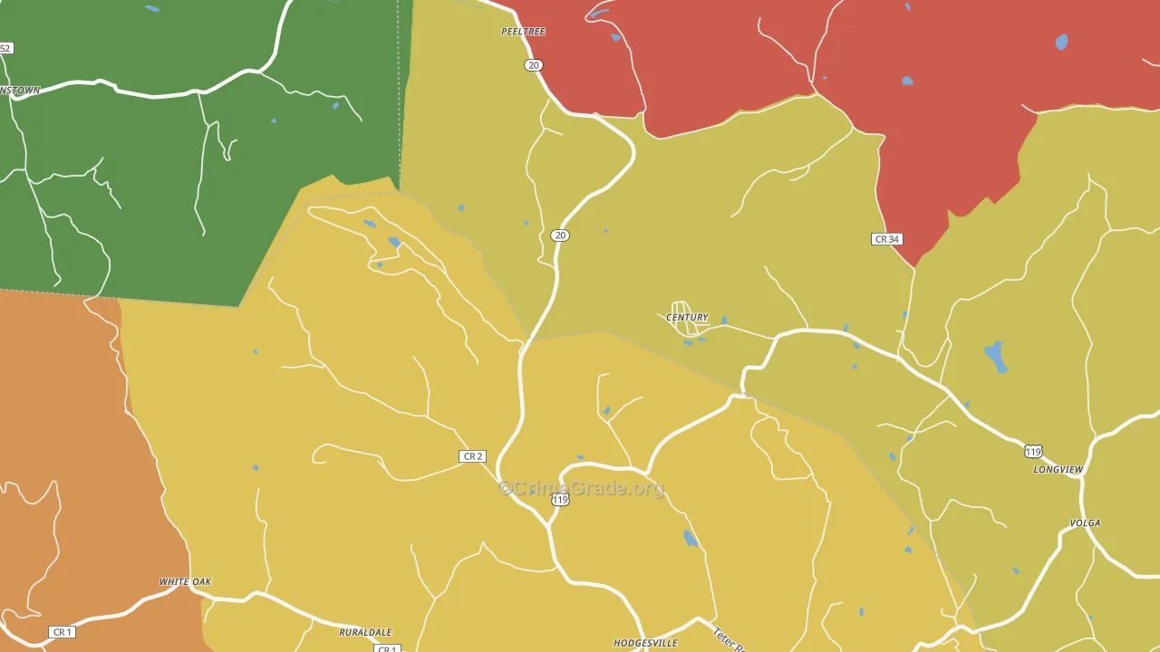 Century, WV Map of Theft Rates