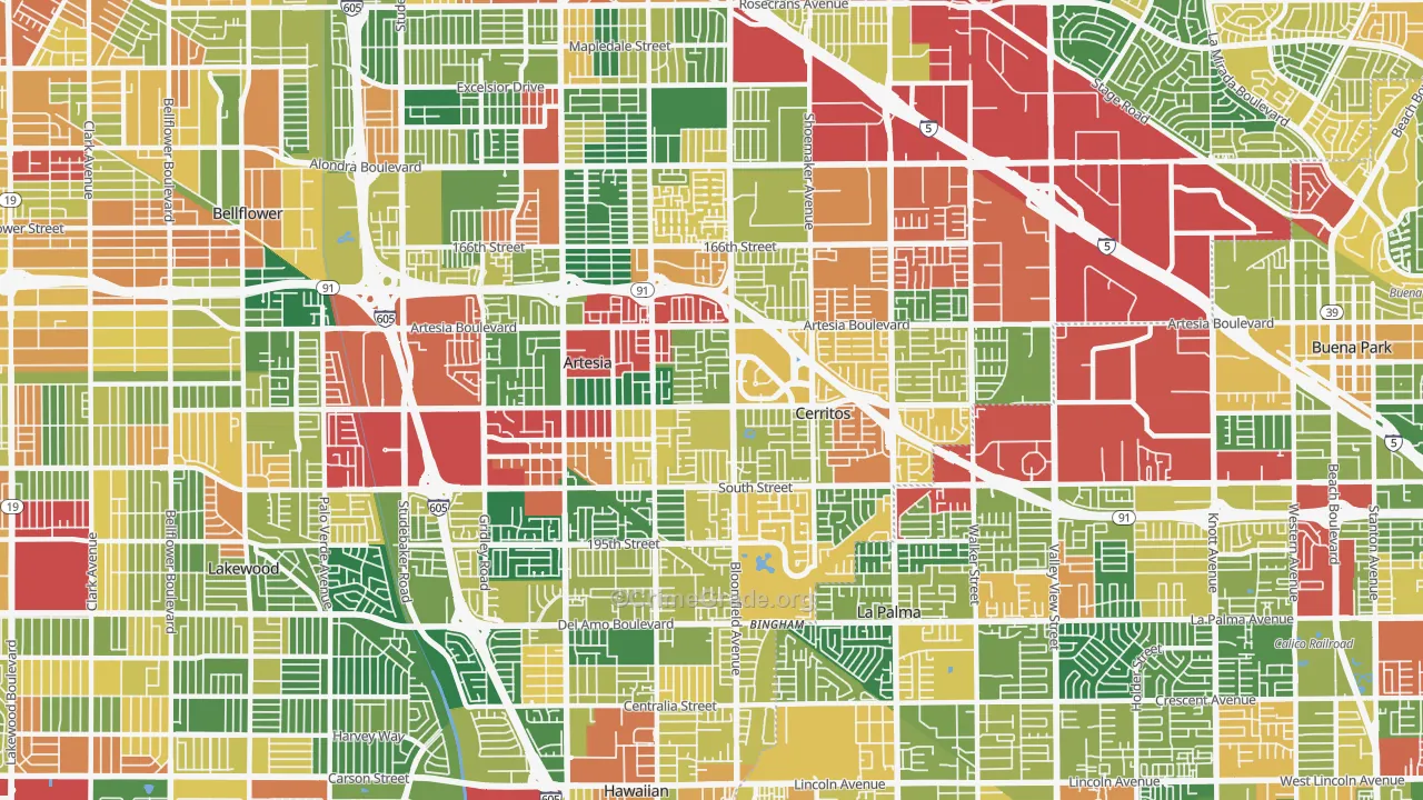 Cerritos, CA Map of Theft Rates