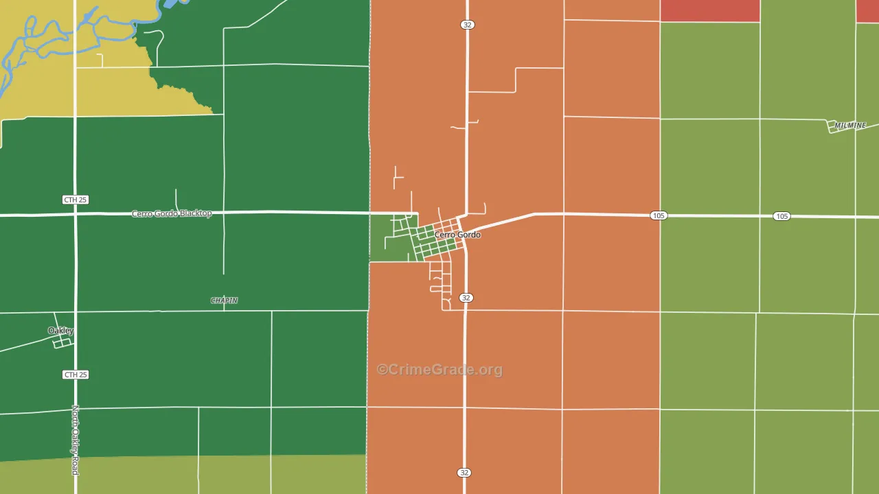Cerro Gordo, IL Map of Theft Rates