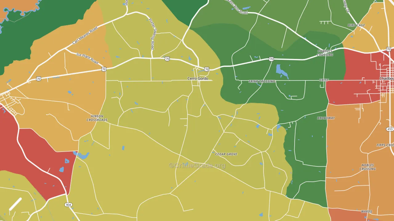 Cerro Gordo, NC Map of Theft Rates
