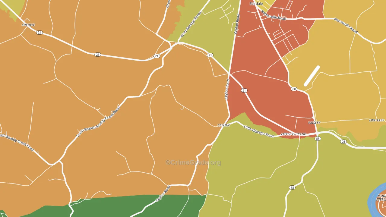 Ceylon, PA Map of Theft Rates