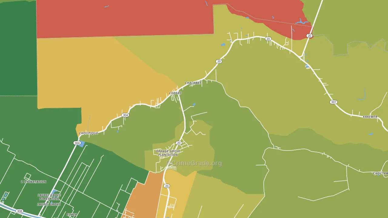Chackbay, LA Map of Theft Rates