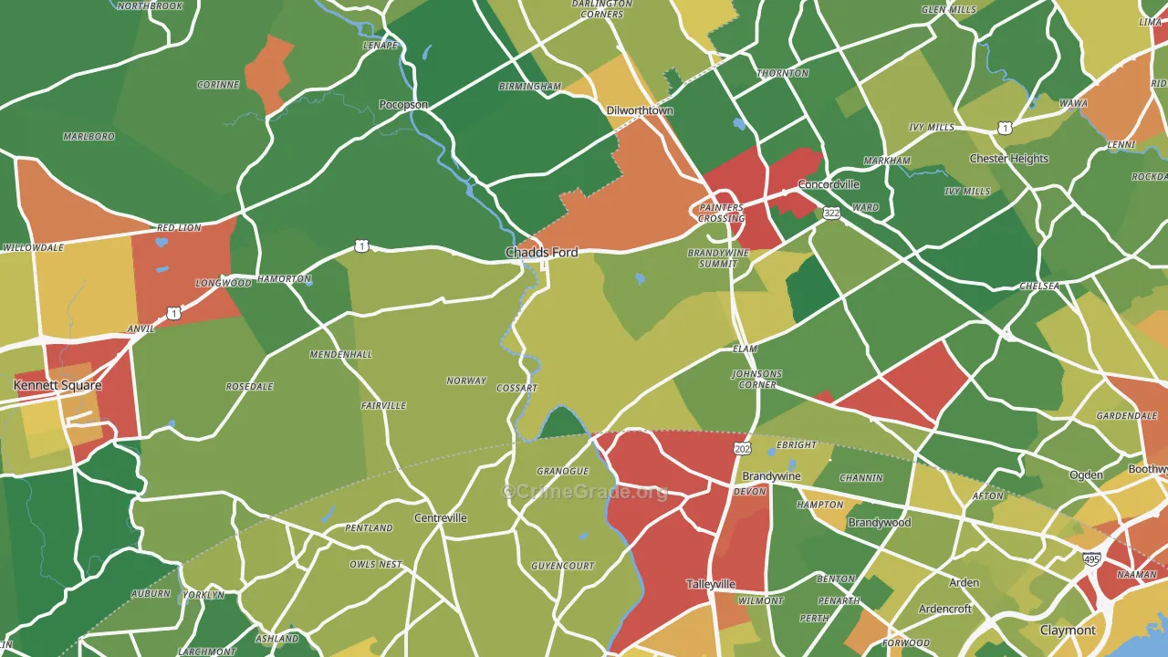 Chadds Ford, PA Map of Theft Rates