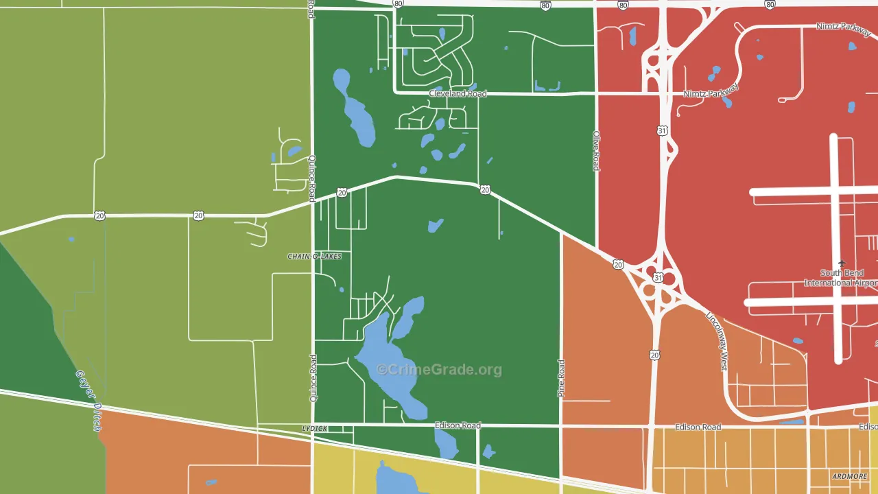 Chain-O-Lakes, IN Map of Theft Rates