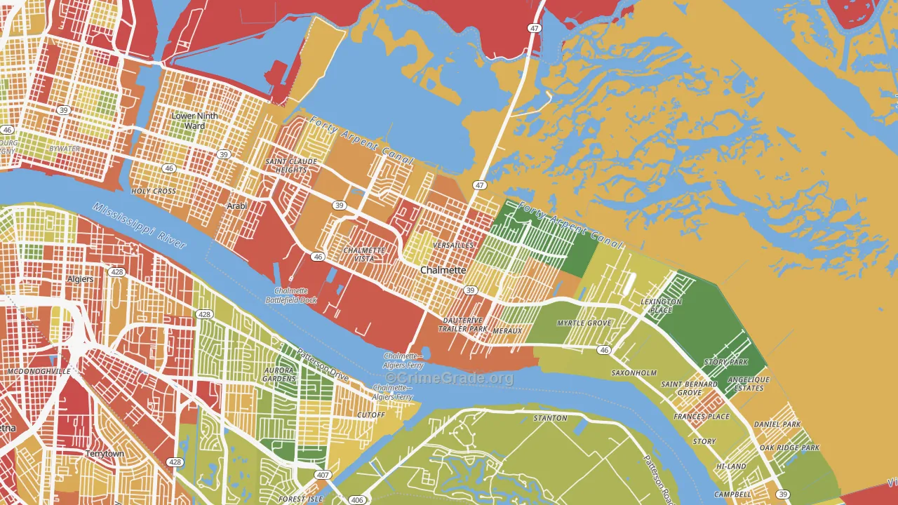 Chalmette, LA Map of Theft Rates