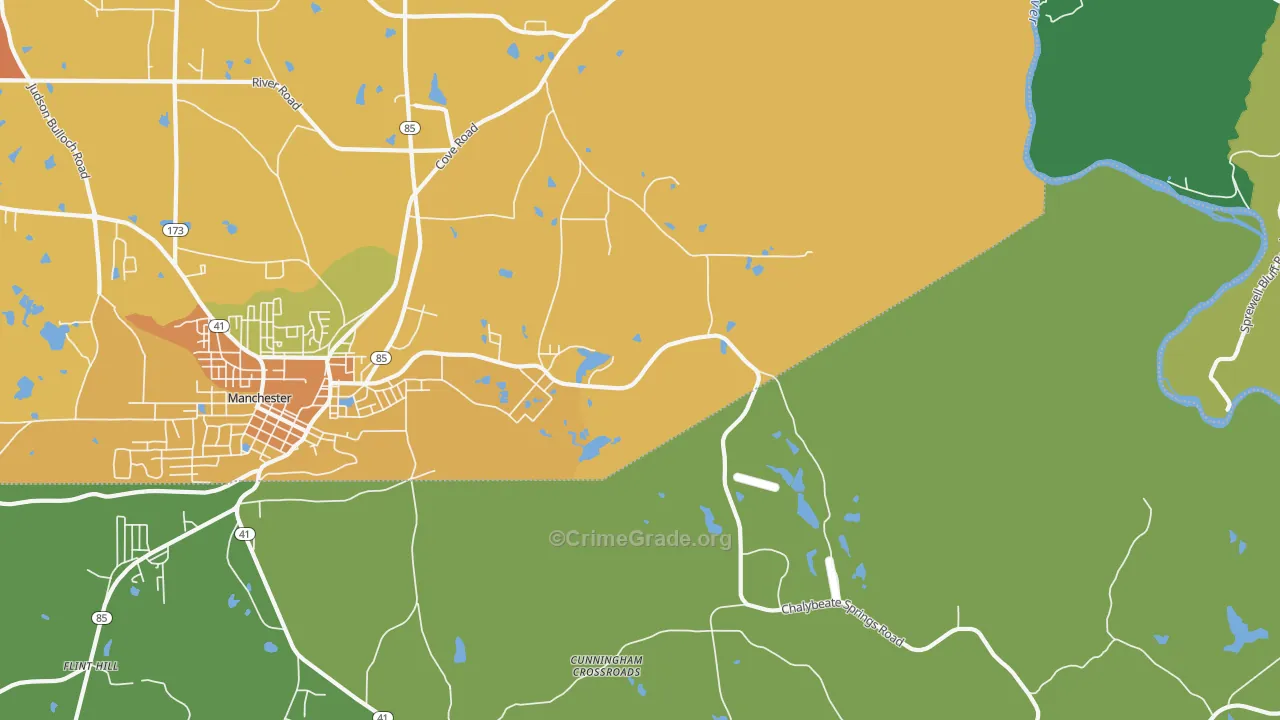 Chalybeate Springs, GA Map of Theft Rates