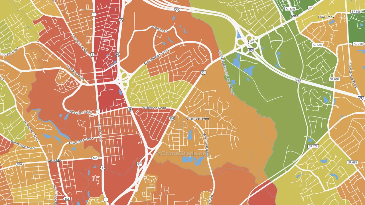 Chamberlayne, VA Map of Theft Rates