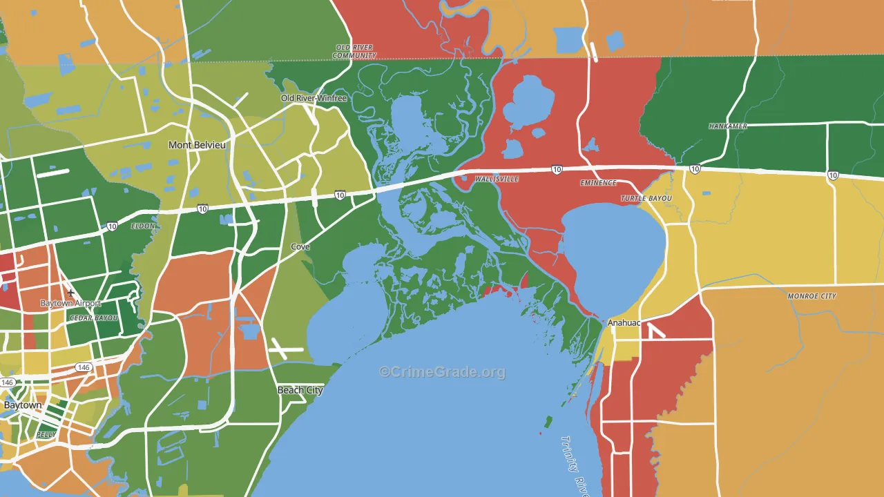 Chambers County, TX Map of Theft Rates