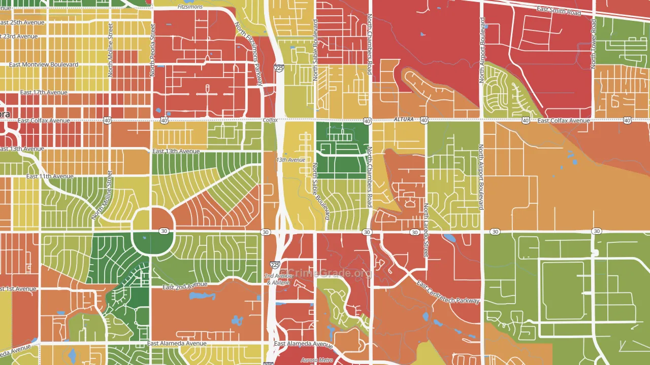 Chambers Heights, Aurora, CO Map of Theft Rates