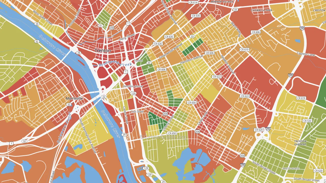 Chambersburg, Trenton, NJ Map of Theft Rates