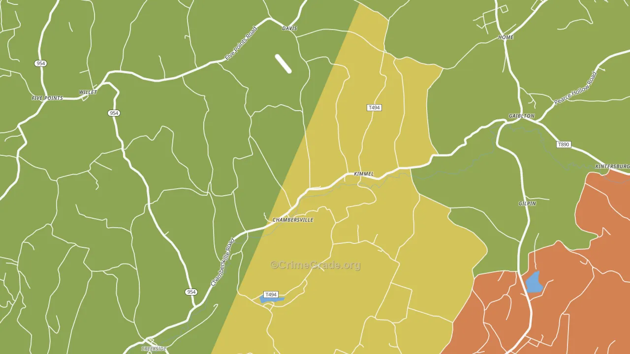 Chambersville, PA Map of Theft Rates