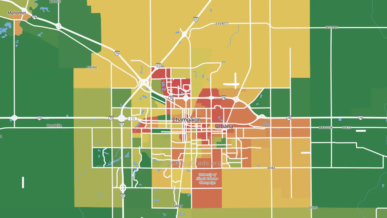 Champaign County, IL Map of Theft Rates
