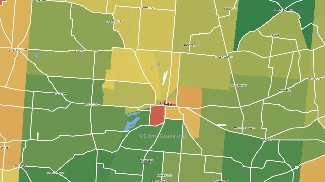 Champaign County, OH Map of Theft Rates