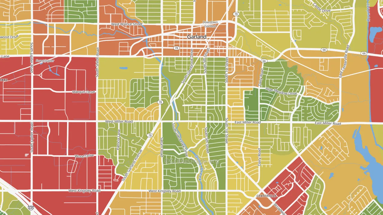 Chandler Heights, Garland, TX Map of Theft Rates