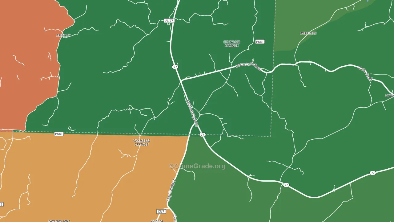 Chandler Springs, AL Map of Theft Rates