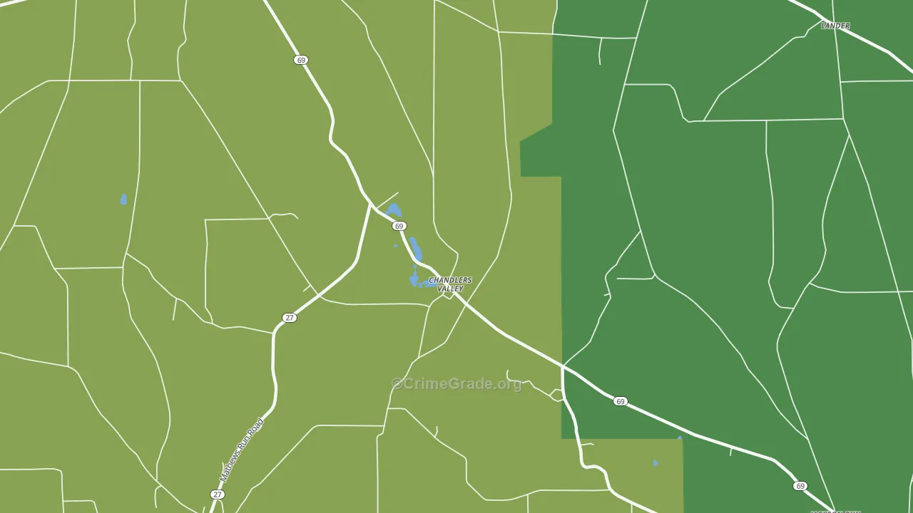 Chandlers Valley, PA Map of Theft Rates