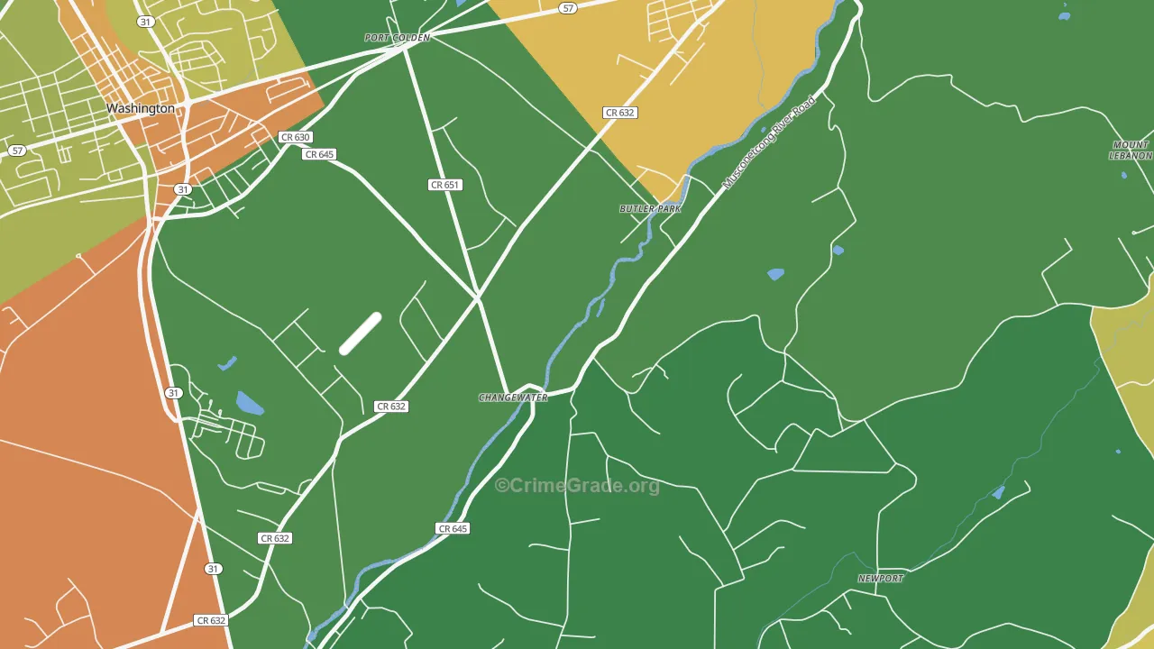 Changewater, NJ Map of Theft Rates