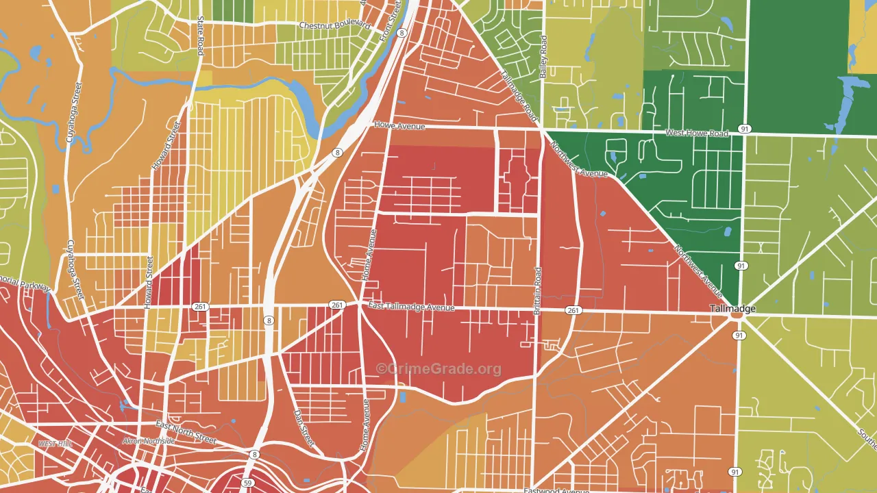 Chapel Hill, Akron, OH Map of Theft Rates