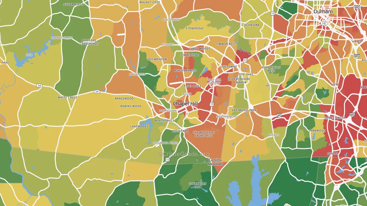 Chapel Hill, NC Map of Theft Rates
