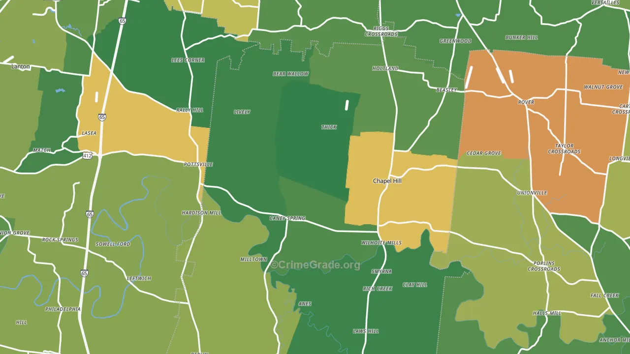 Chapel Hill, TN Map of Theft Rates