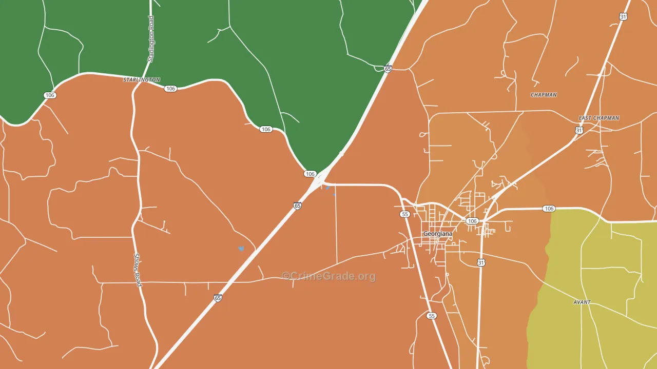 Chapman, AL Map of Theft Rates