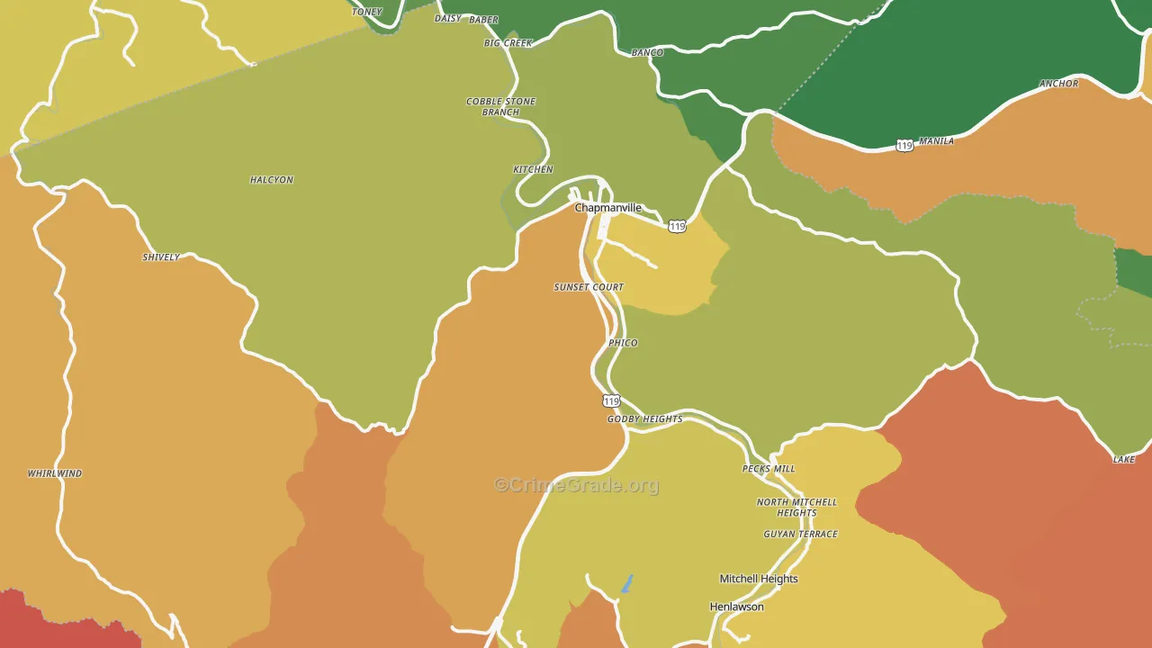 Chapmanville, WV Map of Theft Rates