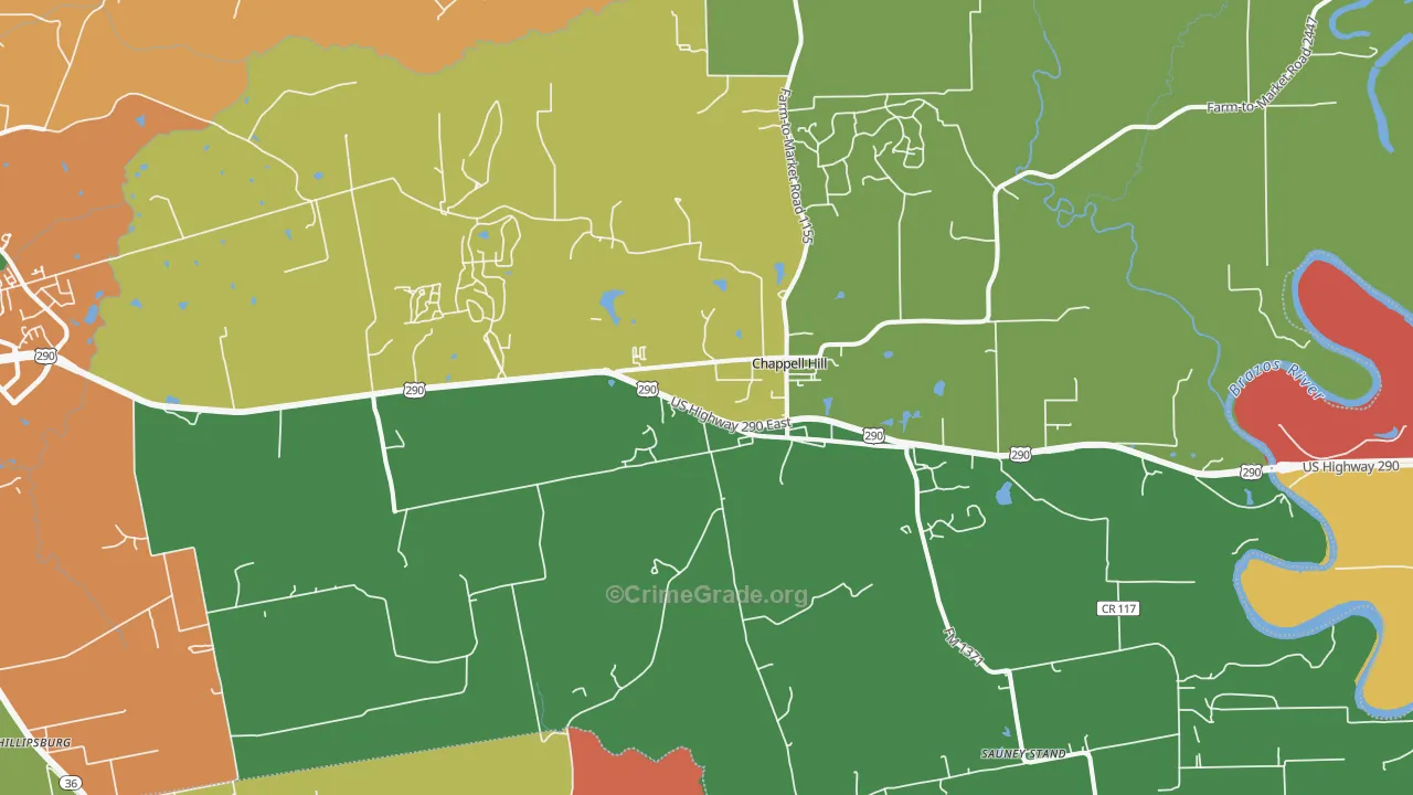 Chappell Hill, TX Map of Theft Rates