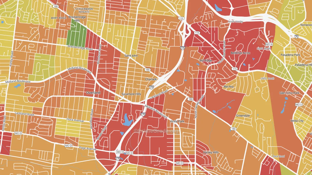 Charlack, MO Map of Theft Rates