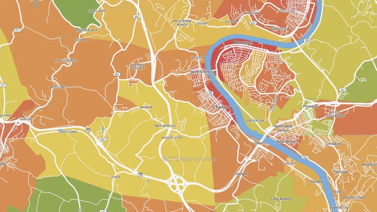 Charleroi, PA Map of Theft Rates
