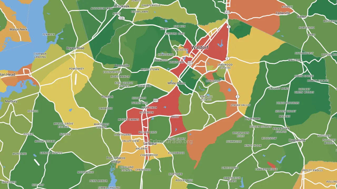 Charles County, MD Map of Theft Rates