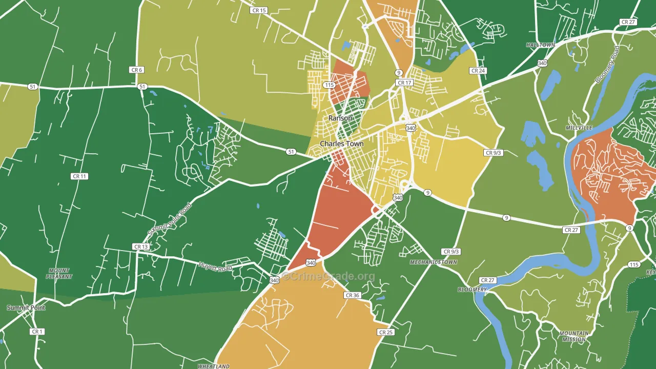 Charles Town, WV Map of Theft Rates