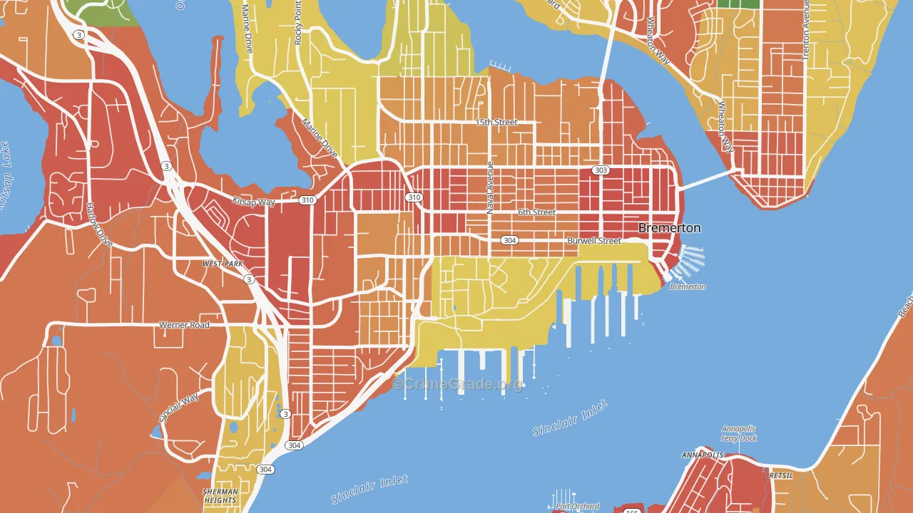 Charleston, Bremerton, WA Map of Theft Rates