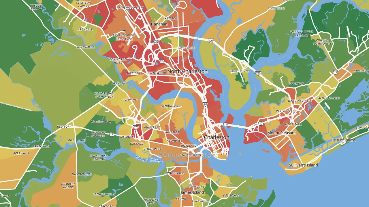 Charleston County, SC Map of Theft Rates