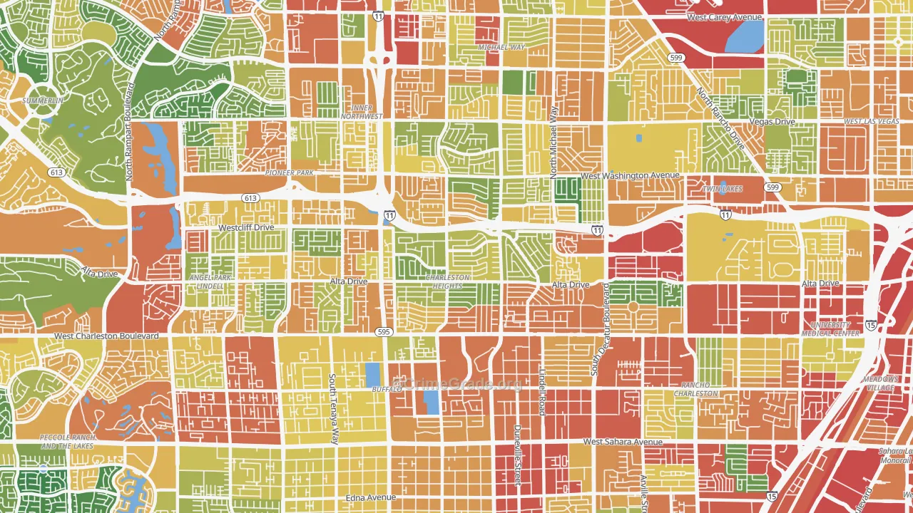 Charleston Heights, Las Vegas, NV Map of Theft Rates