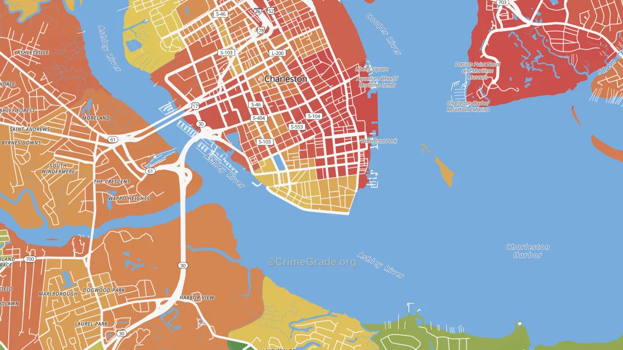 Charleston Historic District, Charleston, SC Map of Theft Rates