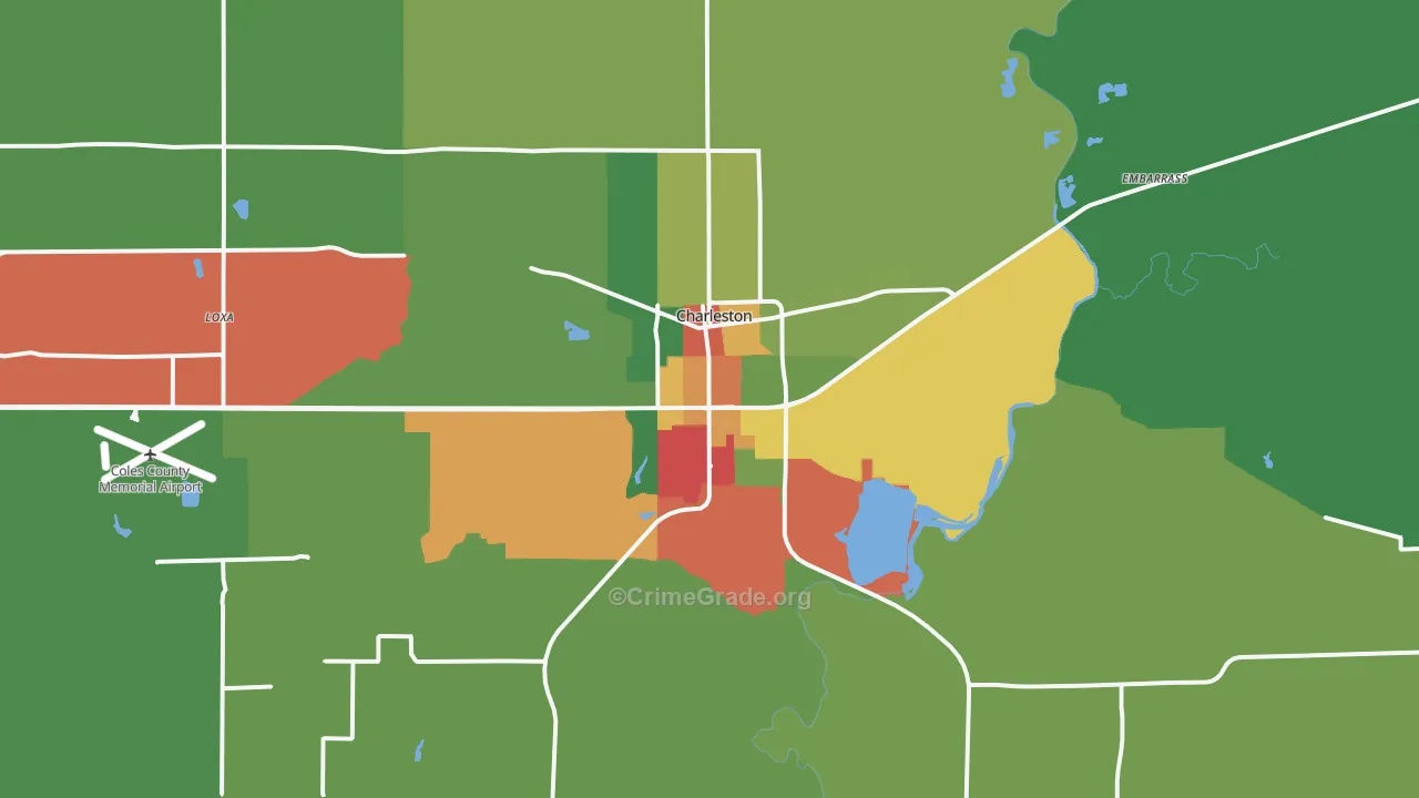 Charleston, IL Map of Theft Rates