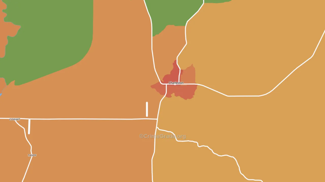 Charleston, MS Map of Theft Rates