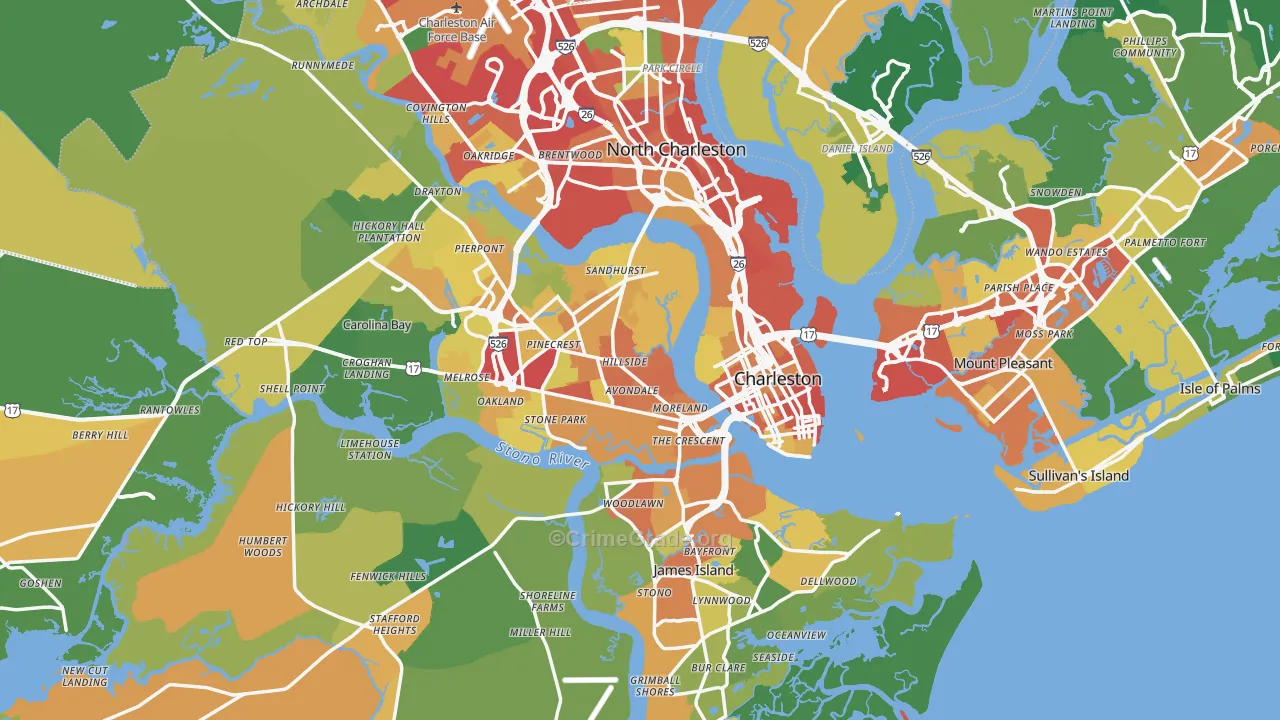 Charleston, SC Map of Theft Rates