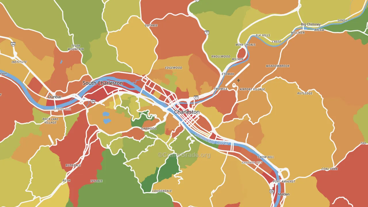 Charleston, WV Map of Theft Rates