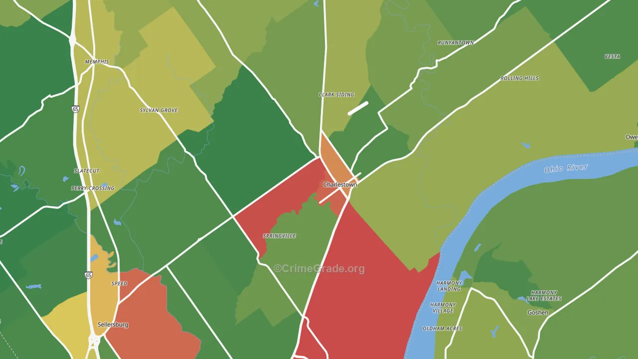 Charlestown, IN Map of Theft Rates