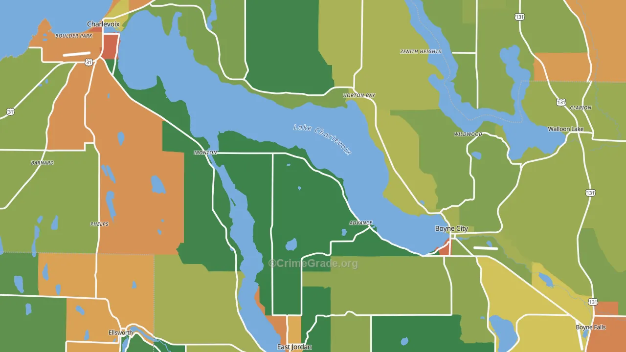 Charlevoix County, MI Map of Theft Rates