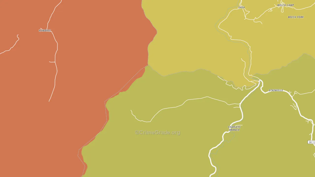 Charleys Branch, TN Map of Theft Rates