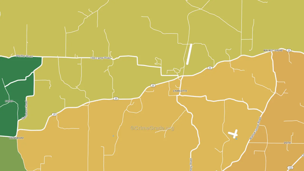 Charlotte, AR Map of Theft Rates