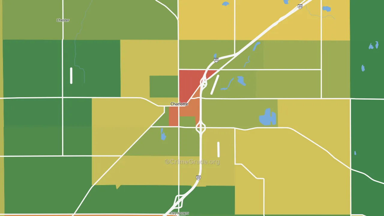 Charlotte, MI Map of Theft Rates