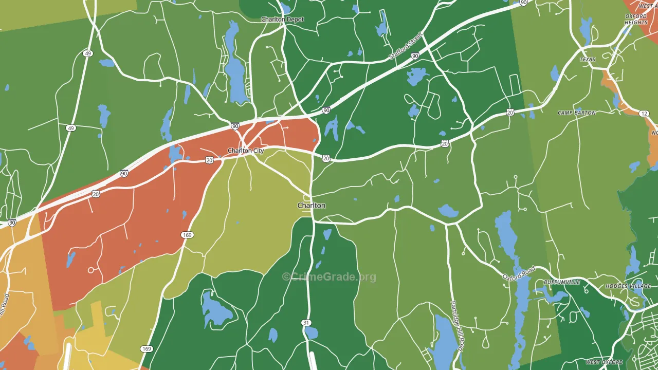 Charlton, MA Map of Theft Rates